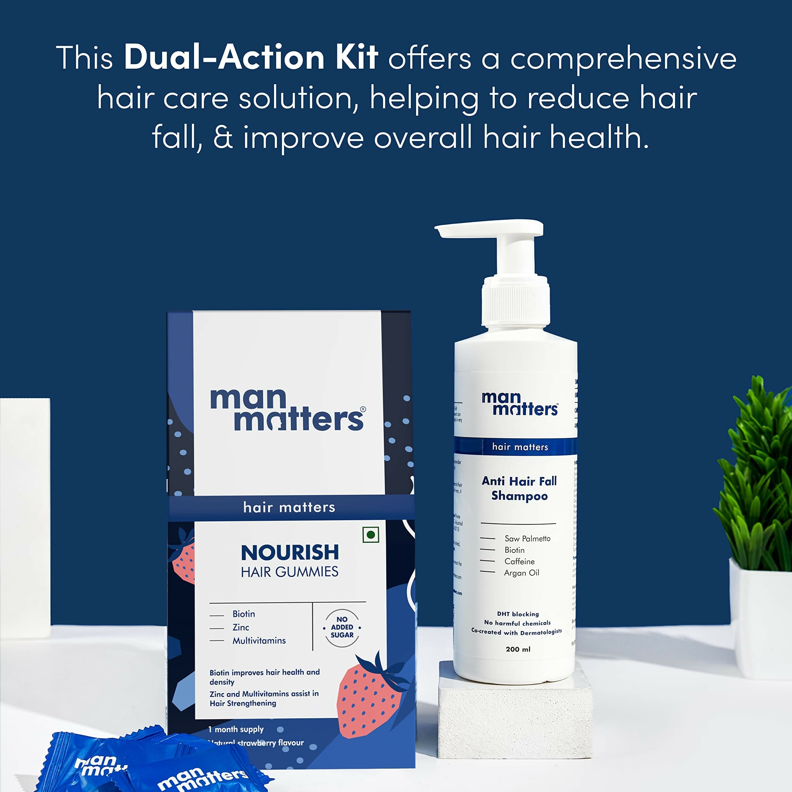 Man Matters Biotin Hair Gummies & Anti Hair Fall Shampoo Combo | Grocsy