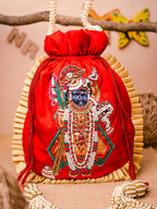 NR By Nidhi Rathi Red & White SHRINATHJI Embroidered Potli Clutch | Grocsy