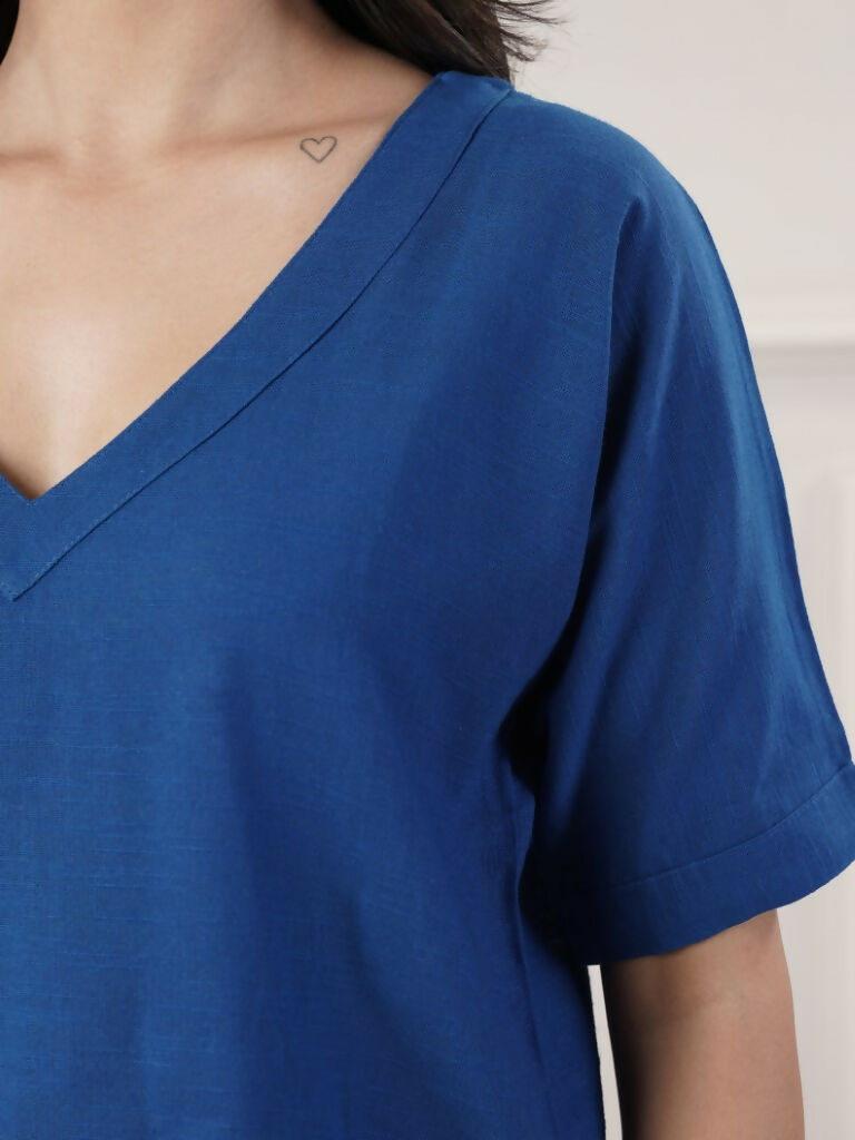 Joban Fashion Women's Royal Blue Co-Ord Set V Neck | Grocsy