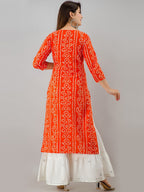 HERE&NOW Orange & White Bandhani Printed Gotta Patti Kurta with Sharara | Grocsy