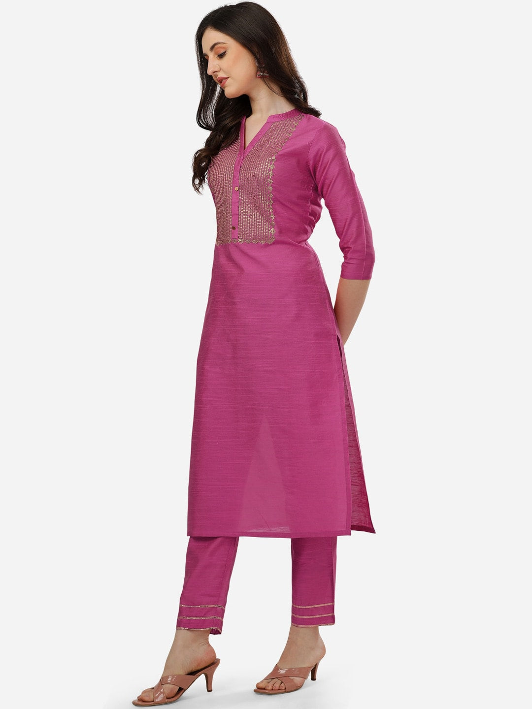 HERE&NOW Women Ethnic Motifs Embroidered Sequinned Kurta with Trousers | Grocsy