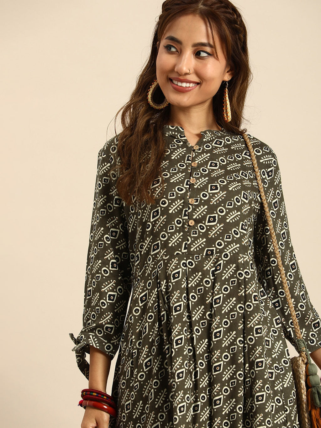 Sangria Women Ethnic Motifs Printed Mandarin Collar Anarkali Kurta | Grocsy