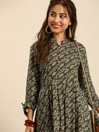 Sangria Women Ethnic Motifs Printed Mandarin Collar Anarkali Kurta | Grocsy