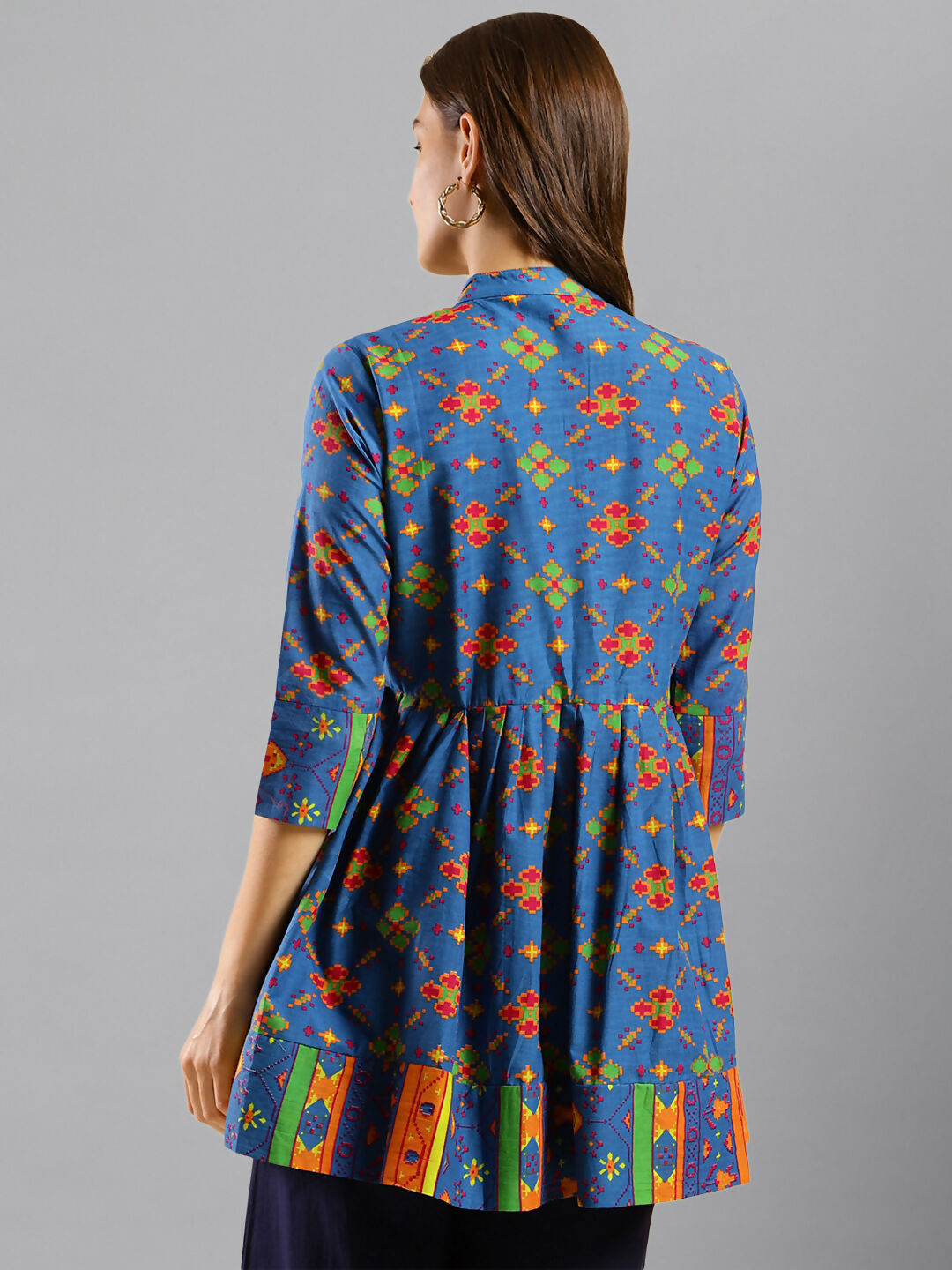 Women Blue & Green Pure Cotton Abstract Print Aline Top - Bosky | Grocsy