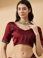 Brown Organza Swaroski Diamond Work Saree with Unstitched Blouse - Radha | Grocsy