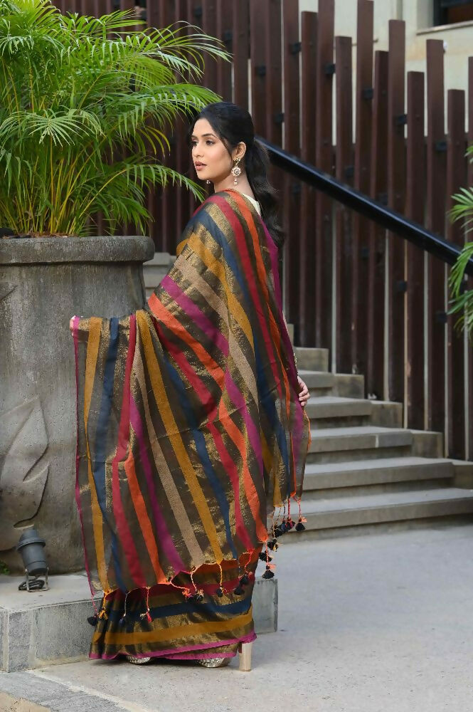 Beatitude Multicolor Tissue Silk Saree | Grocsy