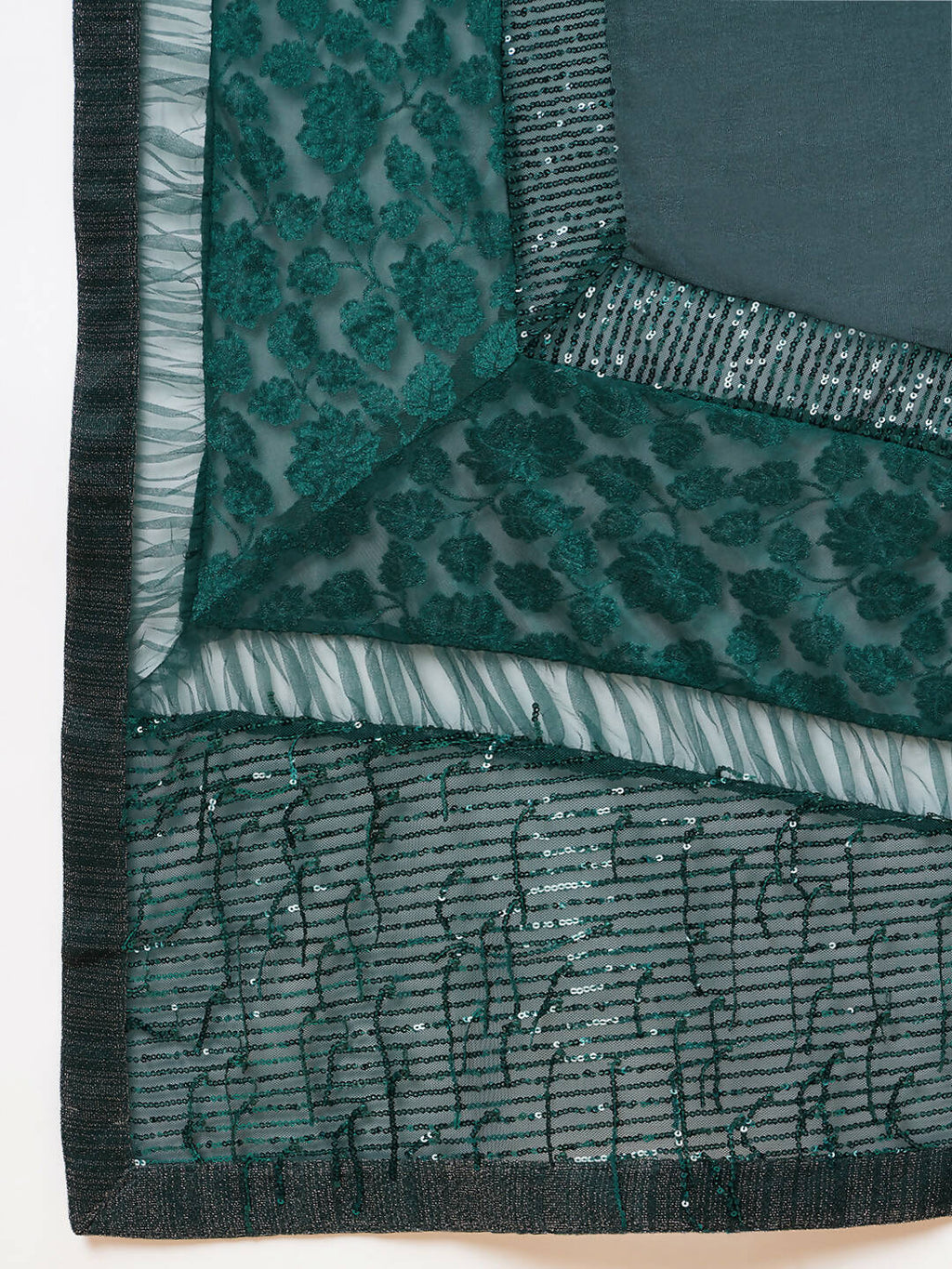 Green Lycra Flock Work, Seuqins Embroidery, Handwork Shoulder Butta Saree - Norita Hit Design | Grocsy