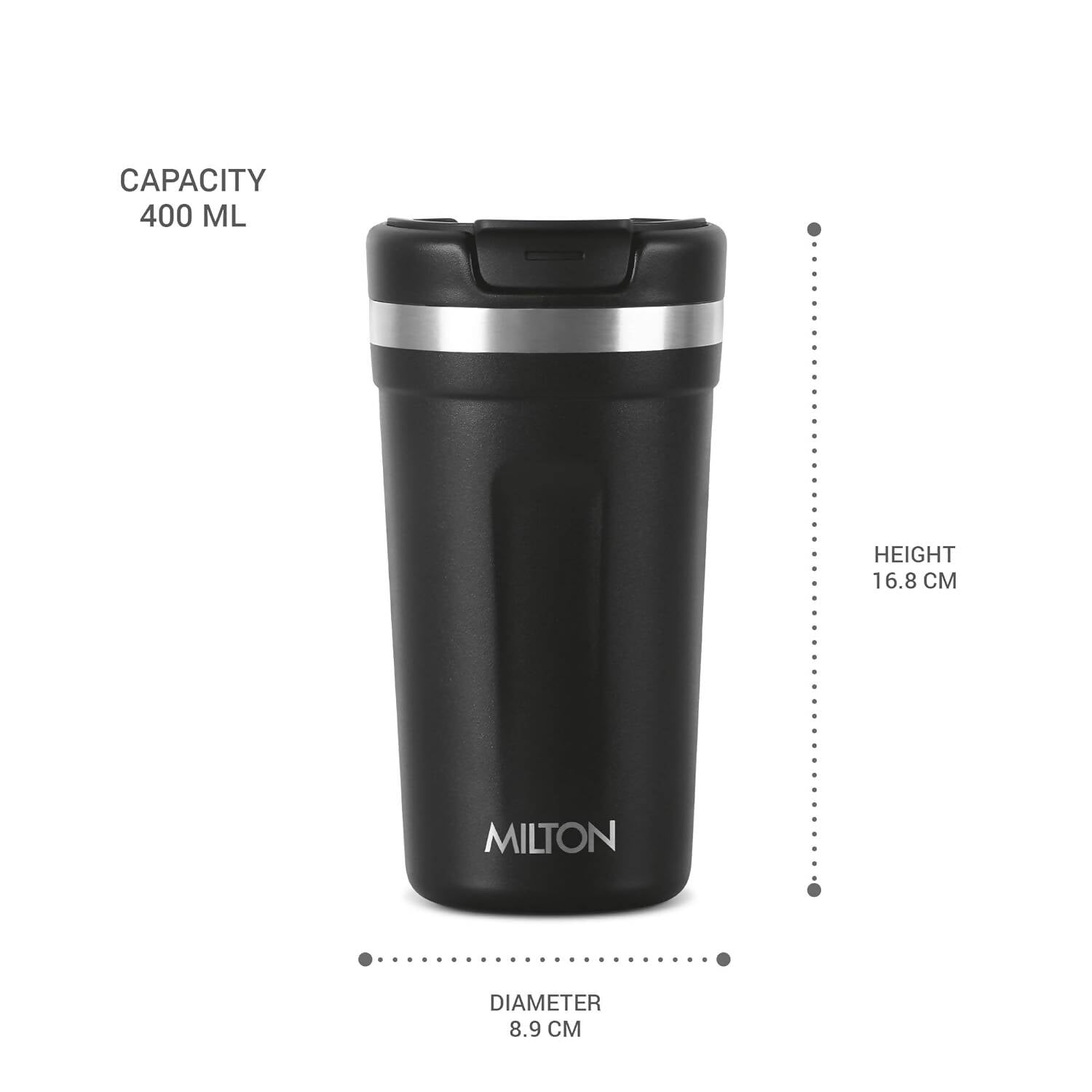 Milton Corral Thermosteel Insulated Coffee Mug Tumbler - 400ml (Black) | Grocsy
