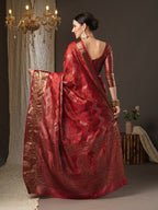 Saree Mall Pink & Gold-Toned Woven Design Zari Silk Blend Bagru Sarees | Grocsy