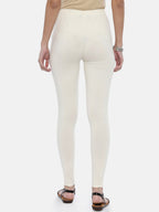 Souchii Cream-Coloured Solid Ankle-Length Leggings | Grocsy