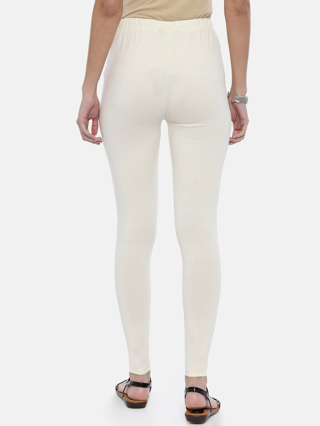 Souchii Cream-Coloured Solid Ankle-Length Leggings | Grocsy