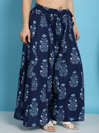 TAG 7 Plus Size Ethnic Motifs Block Printed Pure Cotton Flared Ethnic Palazzo | Grocsy