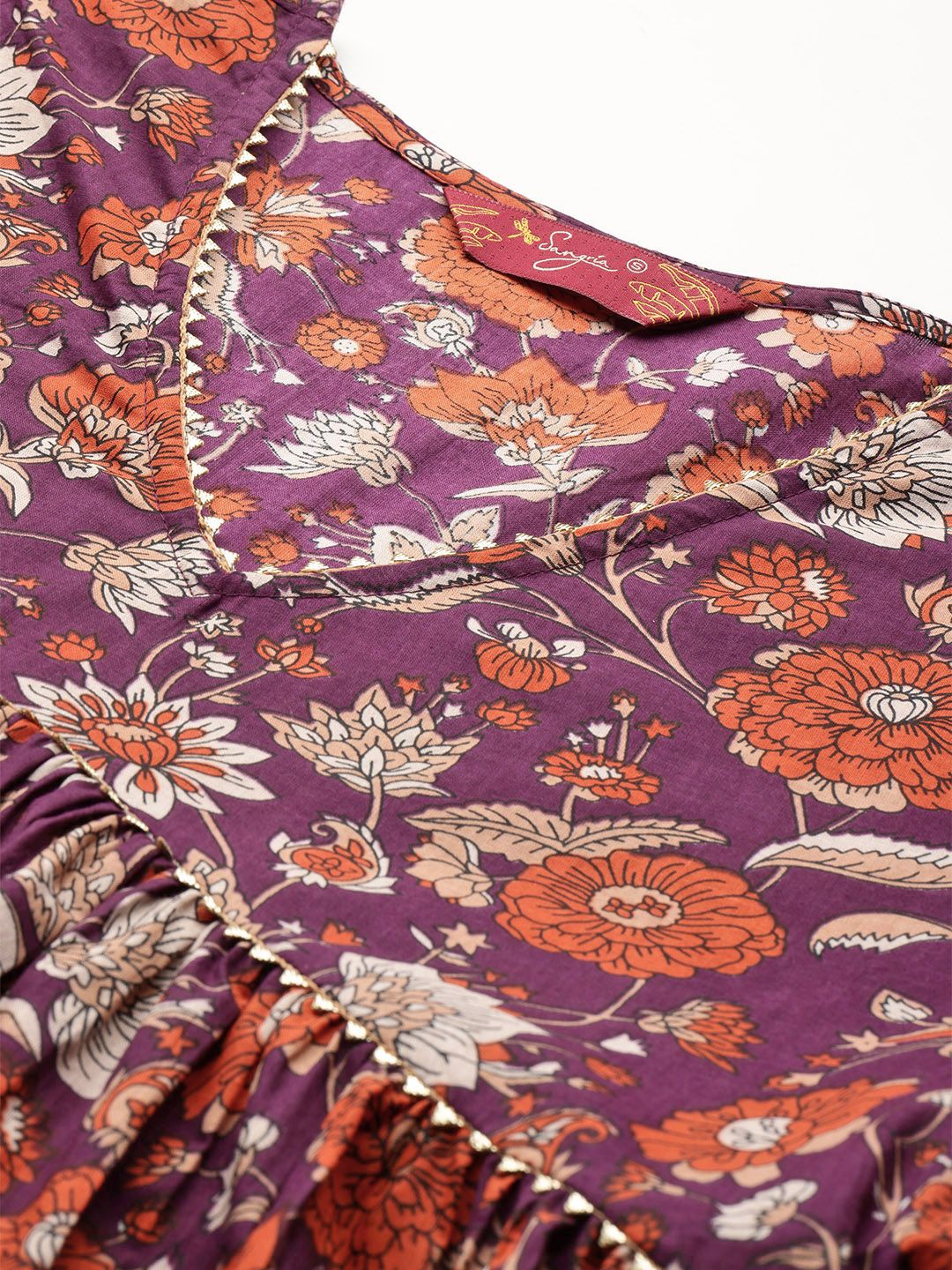 Sangria Floral Printed Gotta Patti Kurta | Grocsy