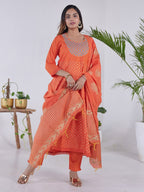 HERE&NOW Ethnic Motifs Embroidered Mirror Work Anarkali Kurta with Trousers & Dupatta | Grocsy