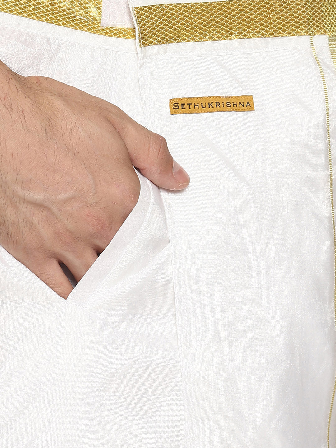 Sethukrishna White Solid Readymade Dhoti For Men | Grocsy