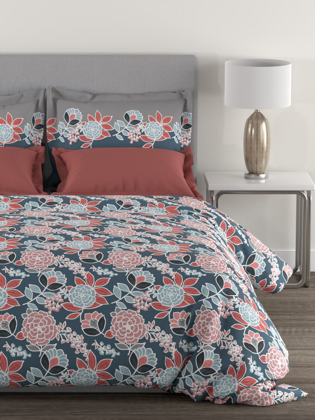MYTRIDENT Blue Green Floral Cotton 144 TC Queen Bedsheet With 2 Pillow Covers | Grocsy