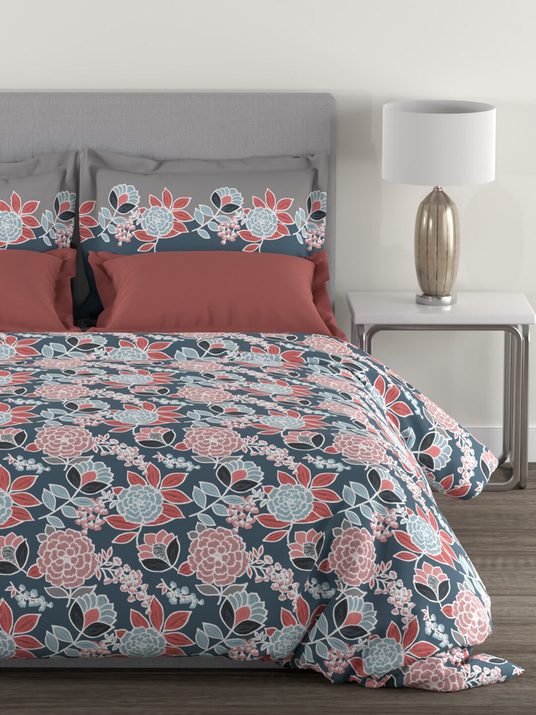 MYTRIDENT Blue Green Floral Cotton 144 TC Queen Bedsheet With 2 Pillow Covers | Grocsy