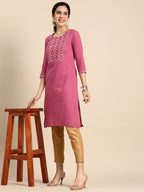 Sangria Women Geometric Embroidered Thread Work Kurta | Grocsy