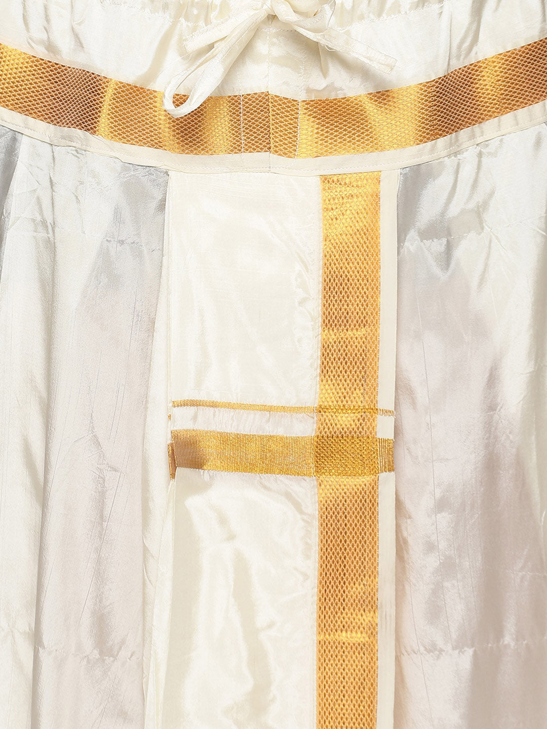 Sethukrishna Men Cream-Coloured & Gold-Coloured Solid Art Silk Dhoti Pants | Grocsy