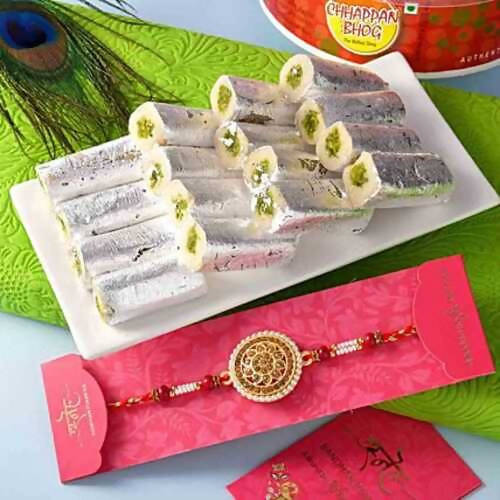 Rajasthani Rakhi & Pista Kaju Roll Box Combo | Grocsy