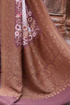 Joban Fashion Ivory And Dusty Rose Crepe Chiffon Pure Handloom Banarasi Silk Saree | Grocsy