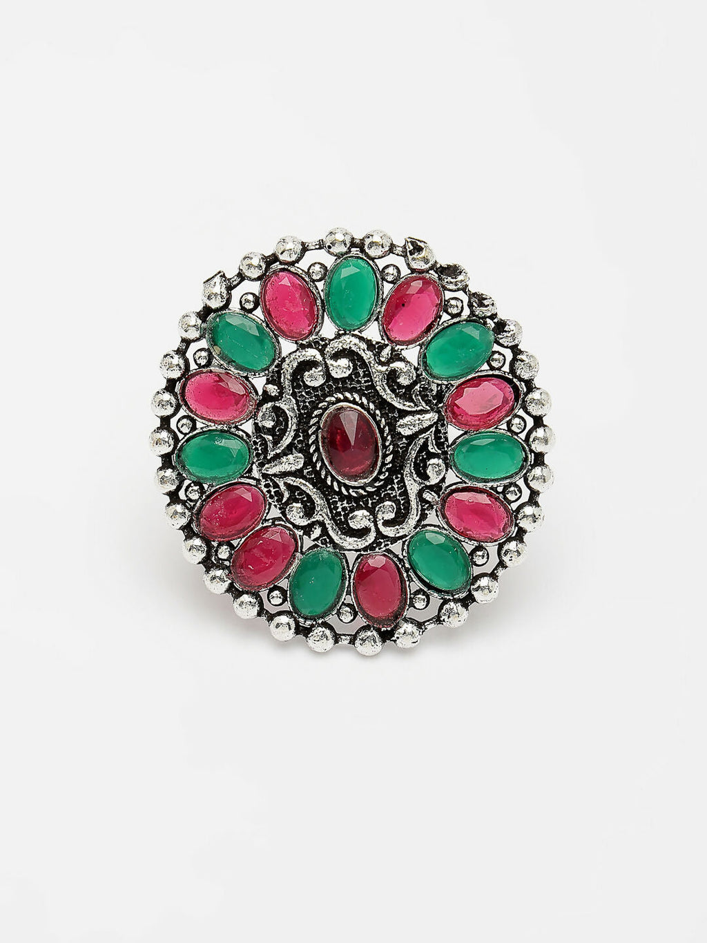 NVR Women's Multicolor Silver-Plated Circular Shape Adjustable Finger Ring | Grocsy