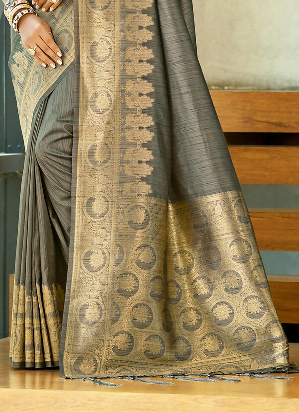 Sangam Prints Gray Blue Assam Silk Woven Work Traditional Saree | Grocsy