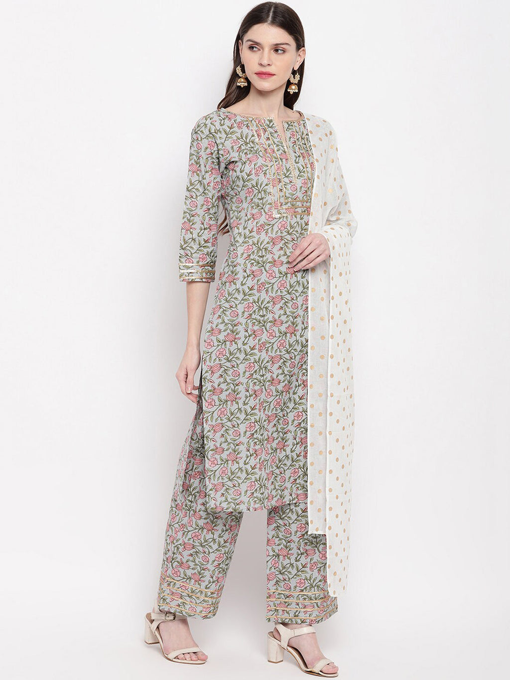 Janasya Women Multicoloured Printed Kurta with Palazzos & Dupatta | Grocsy