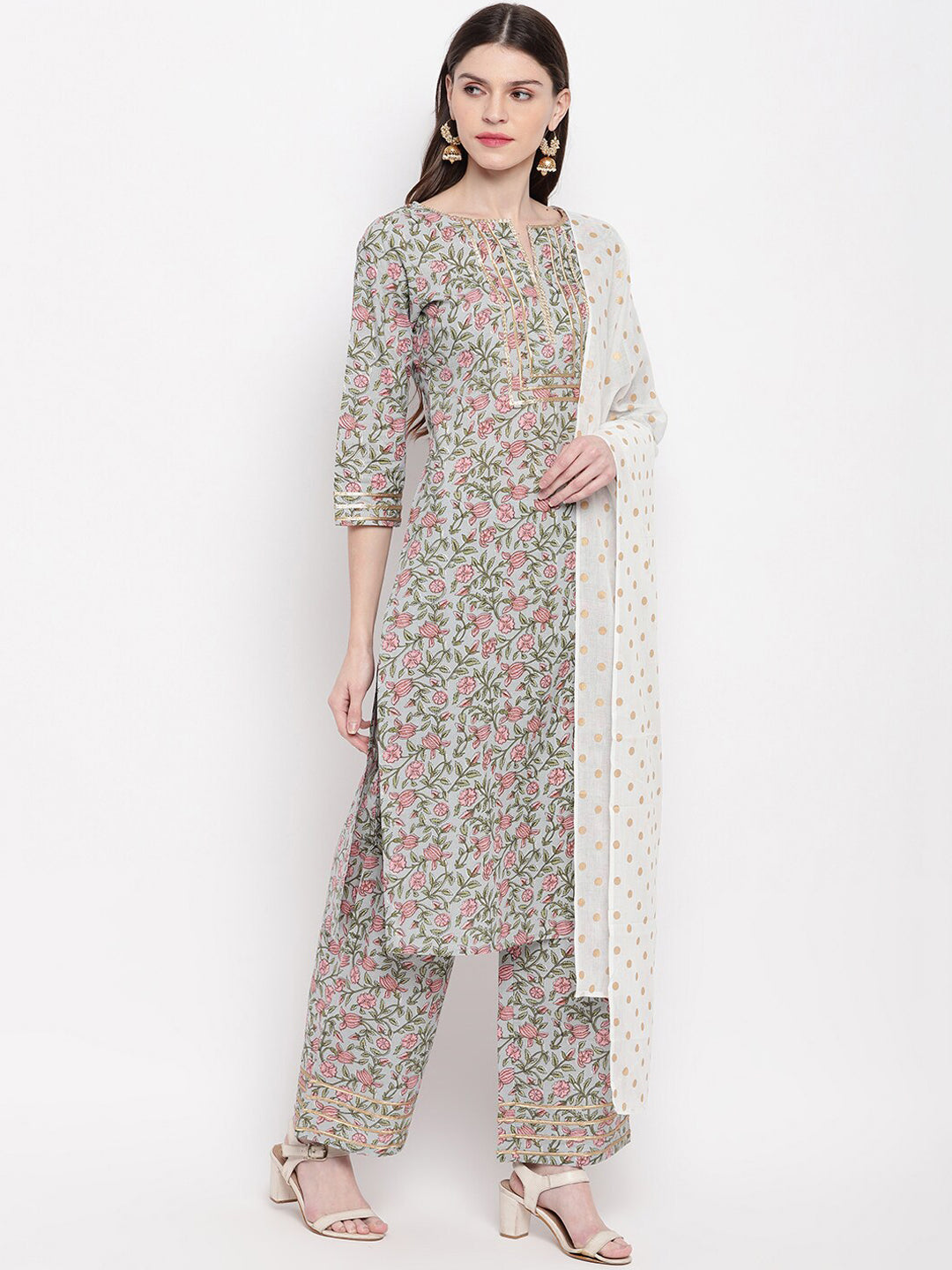 Janasya Women Multicoloured Printed Kurta with Palazzos & Dupatta | Grocsy