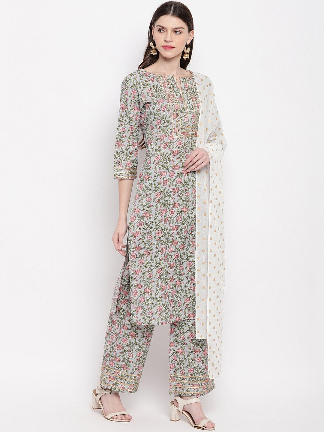 Janasya Women Multicoloured Printed Kurta with Palazzos & Dupatta | Grocsy