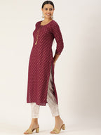 HERE&NOW Women Maroon Ethnic Printed Kurta with Trousers & With Dupatta | Grocsy