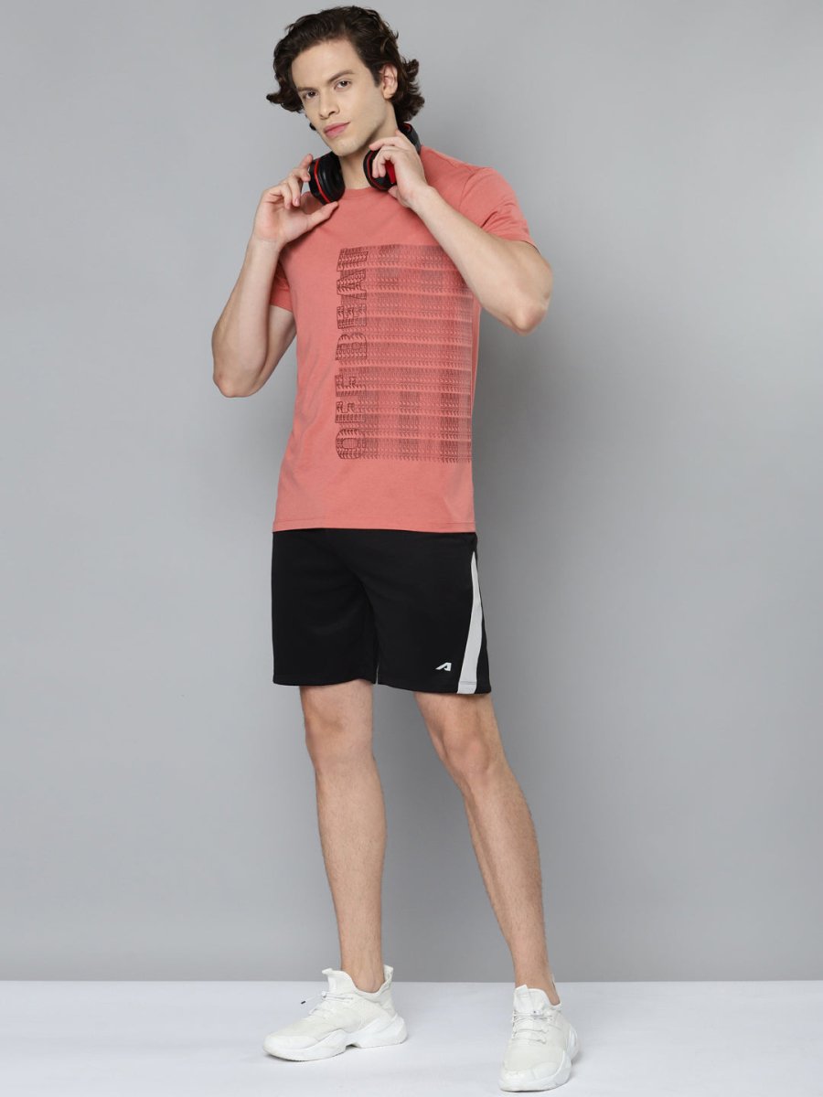 Alcis Men Pink Typography Printed Slim Fit Running T-shirt | Grocsy