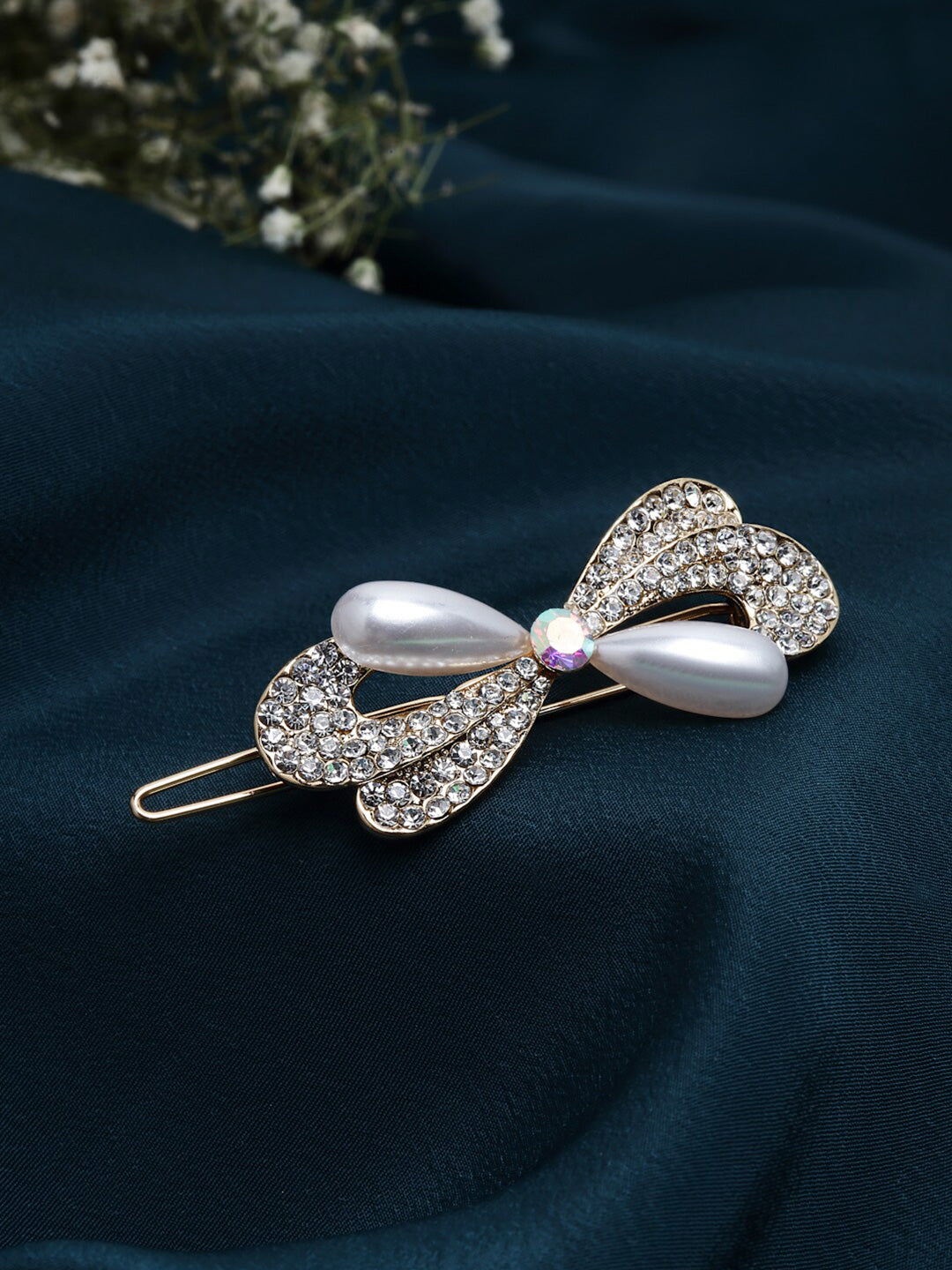 Panash Women Gold-Toned & White Embellished Bumpit Hair Pin | Grocsy