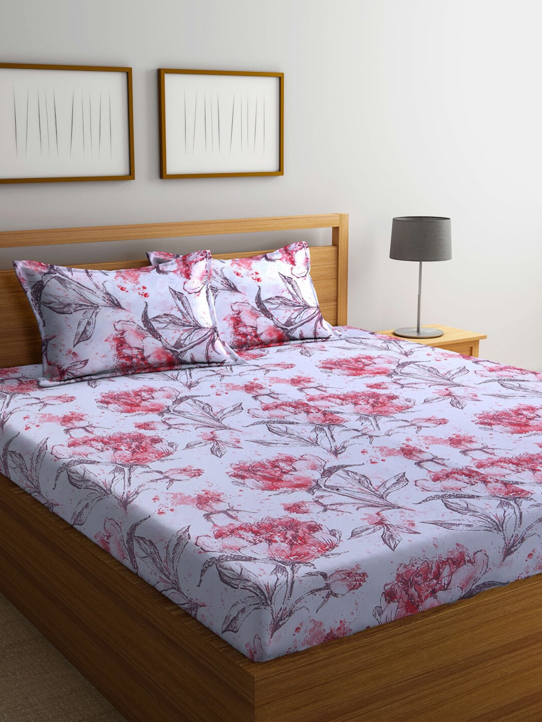BOMBAY DYEING Floral Printed 100 TC Cotton Queen Bedsheet with 2 Pillow Covers | Grocsy