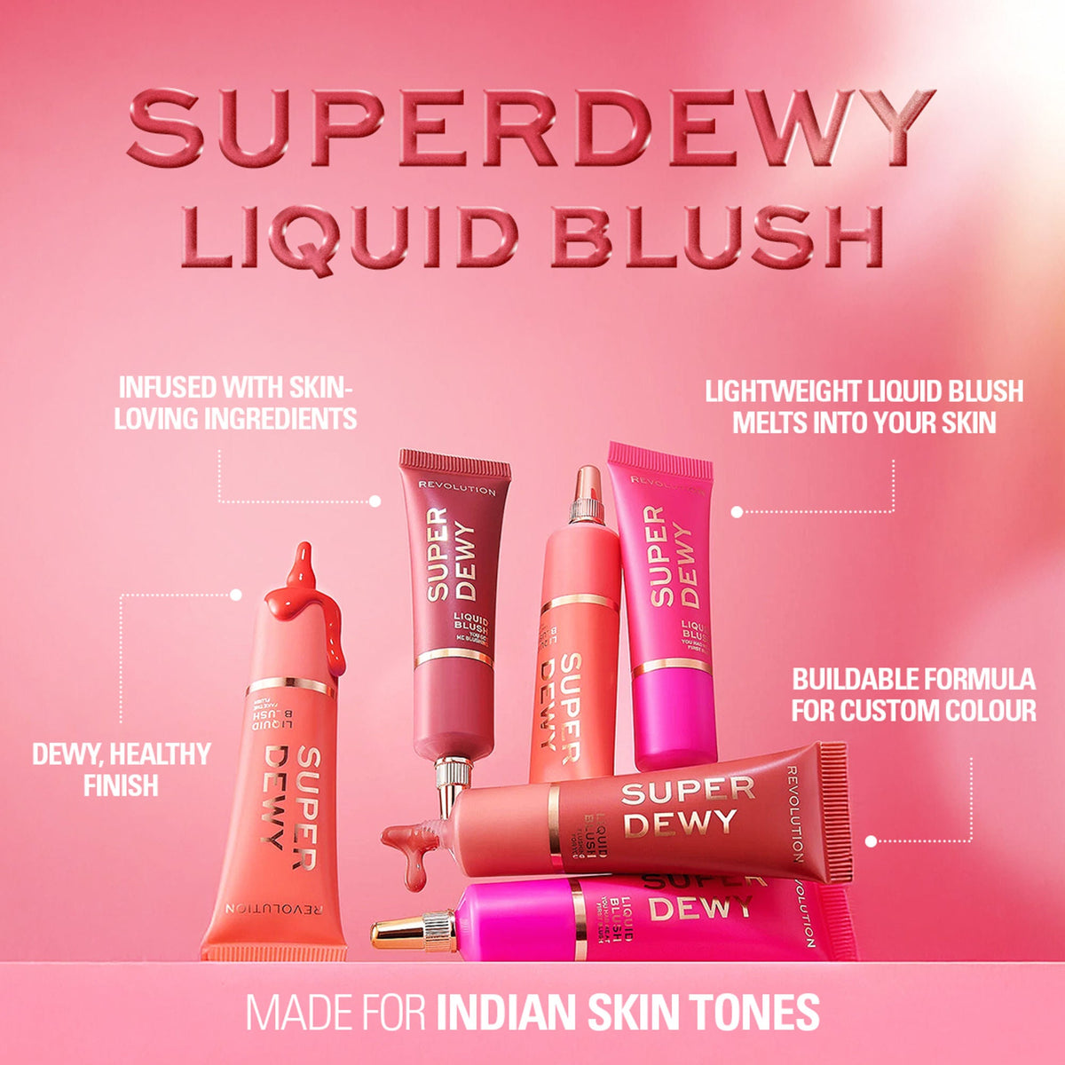Makeup Revolution Superdewy Liquid Blusher - Ultra Pigmented-Dewy & Radiant Formula You Had Me At First Blush - Flushing For You | Grocsy