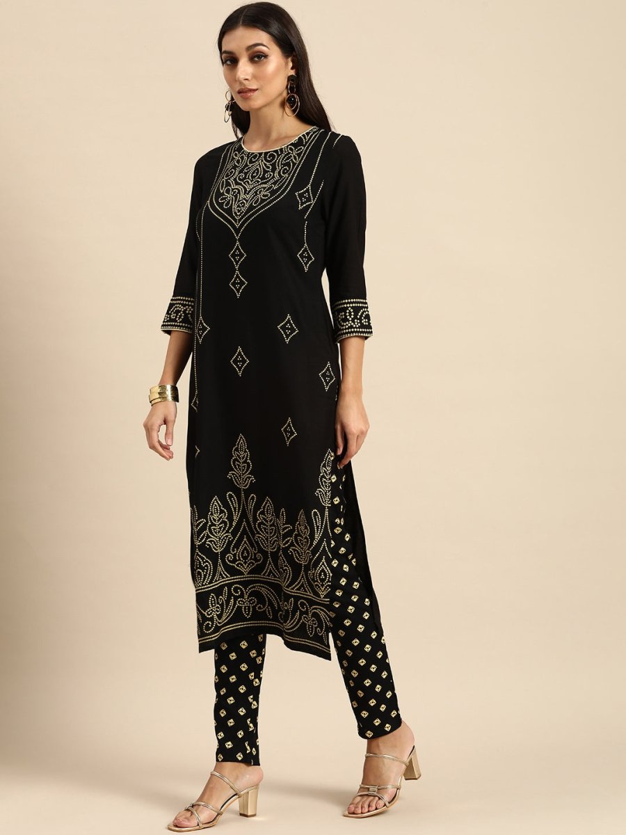 All About You Women Black Bandhani Printed Kurta with Trousers | Grocsy