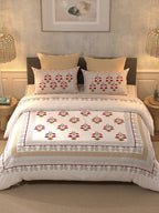 BELLA CASA Pink & Green Ethnic Motifs 350 TC Super King Bedsheet with 2 Pillow Covers | Grocsy