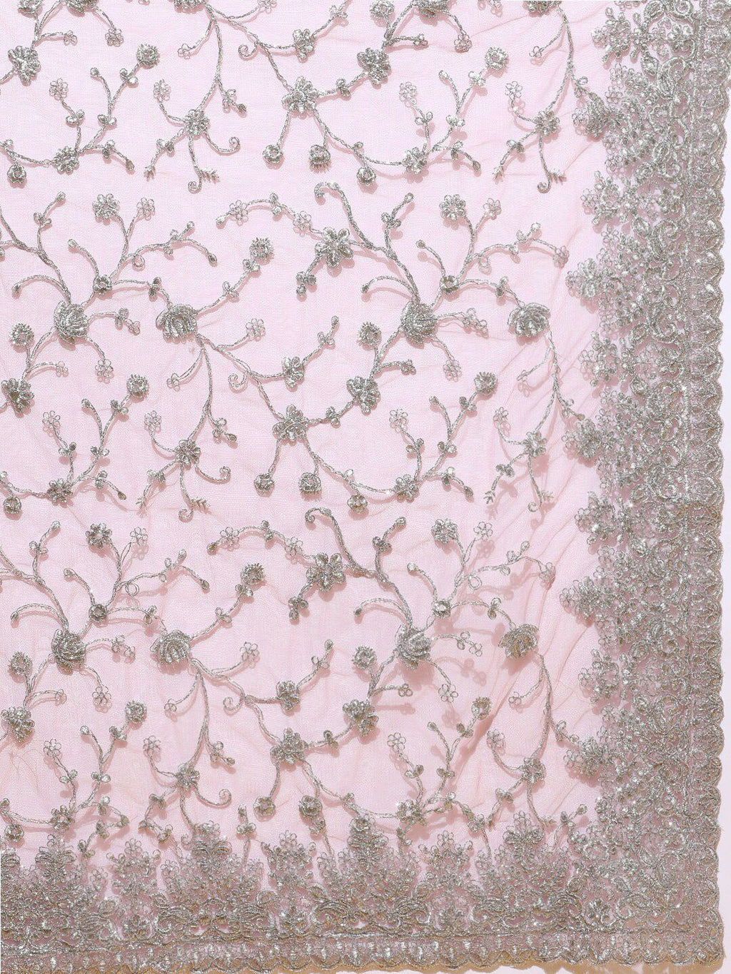 kasee Pink & Silver-Toned Floral Embroidered Net Heavy Work Saree | Grocsy