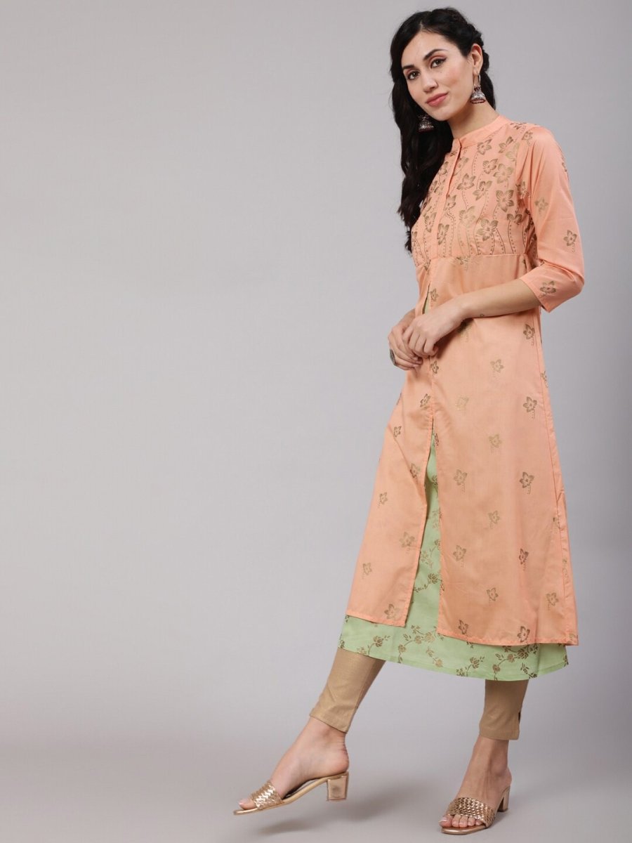 Aks Floral Printed Layered Chanderi Silk A Line Kurta | Grocsy