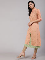 Aks Floral Printed Layered Chanderi Silk A Line Kurta | Grocsy
