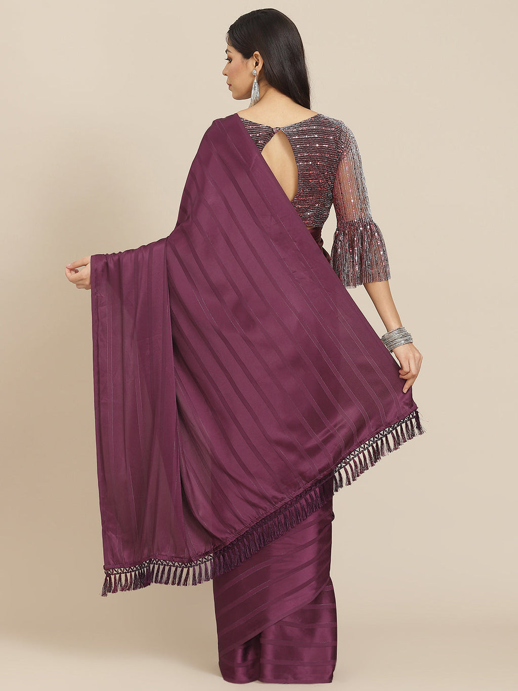 Tikhi Imli Magenta Striped Saree | Grocsy