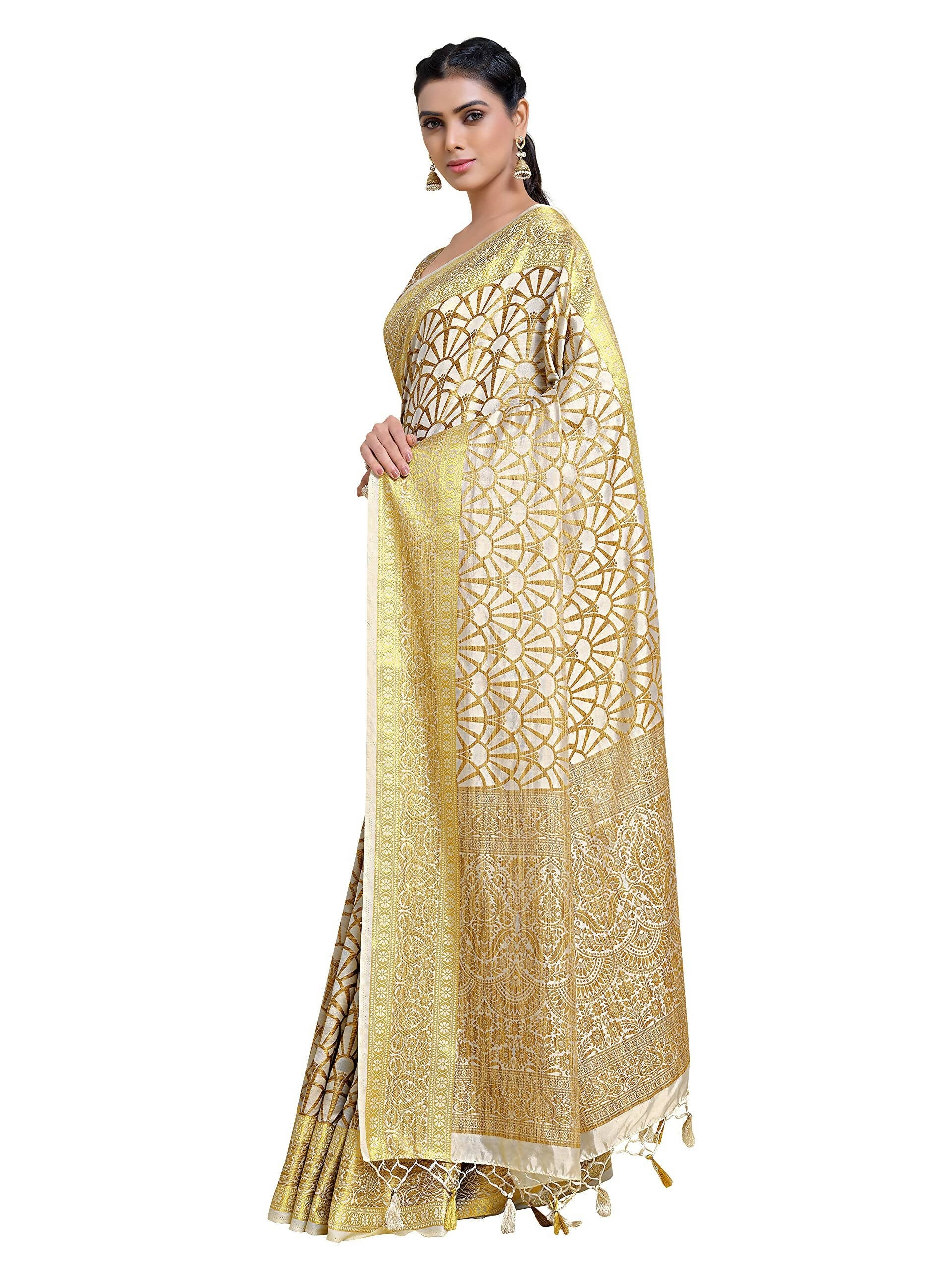 Mimosa Women's Off-White Kanjivaram Art Silk Saree | Grocsy