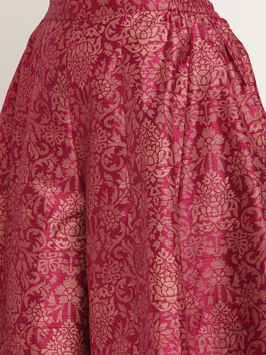 Ahalyaa Women Burgundy Floral Printed Regular Top with Palazzos | Grocsy