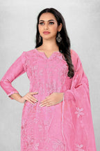 Pink Heavy Organza Silk Embroidered Unstitched Dress Material - Amara | Grocsy