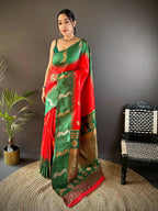 Joban Fashion Green Peacock,Butti Banarasi Silk Sarees | Grocsy