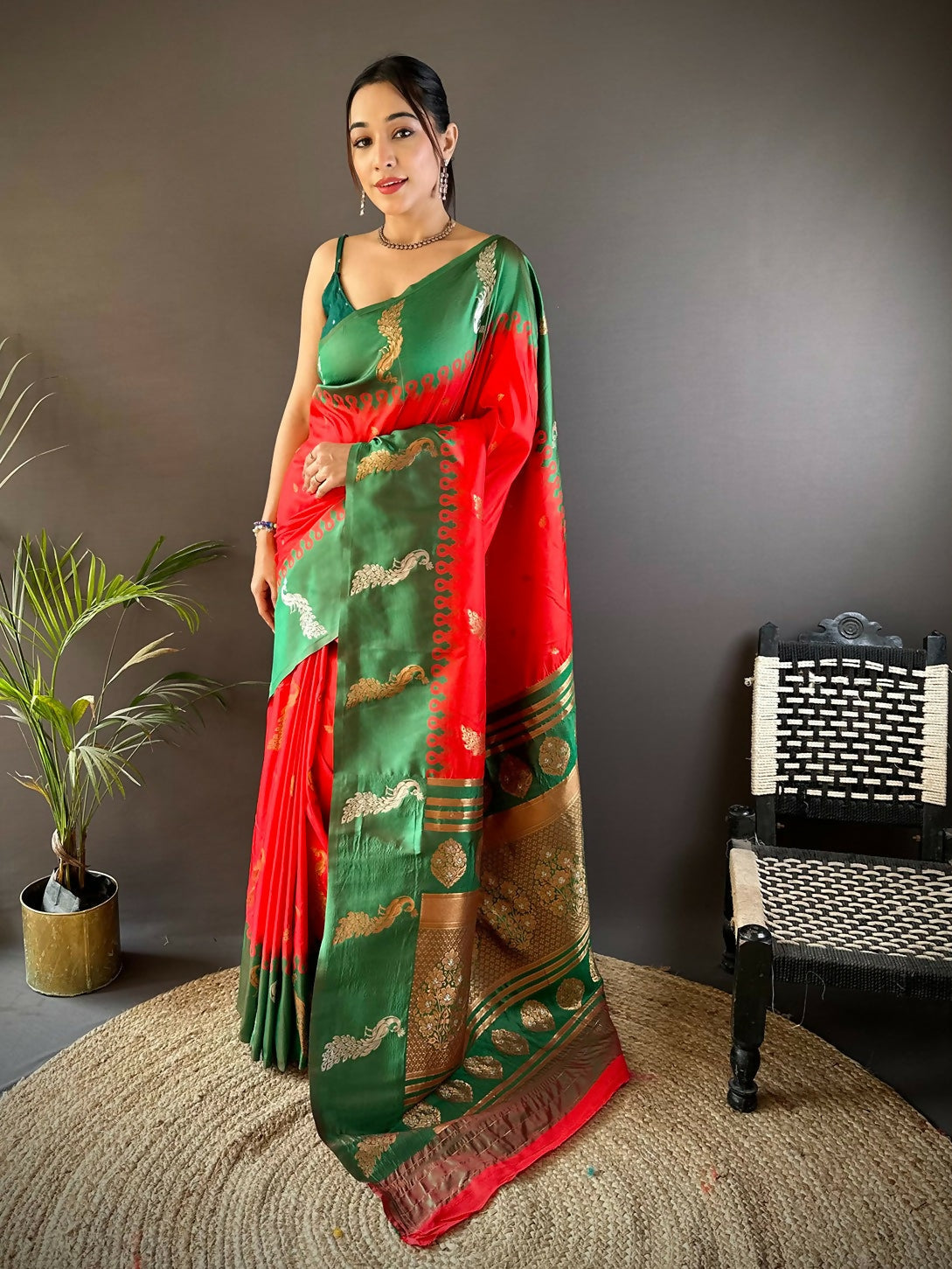 Joban Fashion Green Peacock,Butti Banarasi Silk Sarees | Grocsy