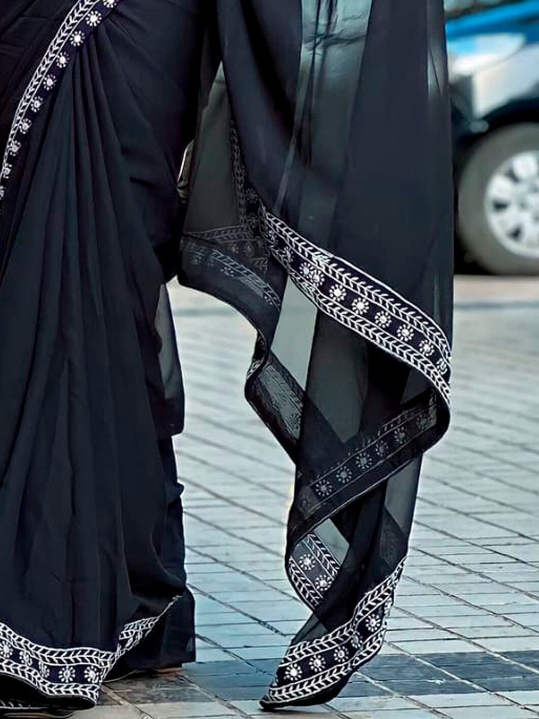 Sangria Embroidered Pure Georgette Saree | Grocsy
