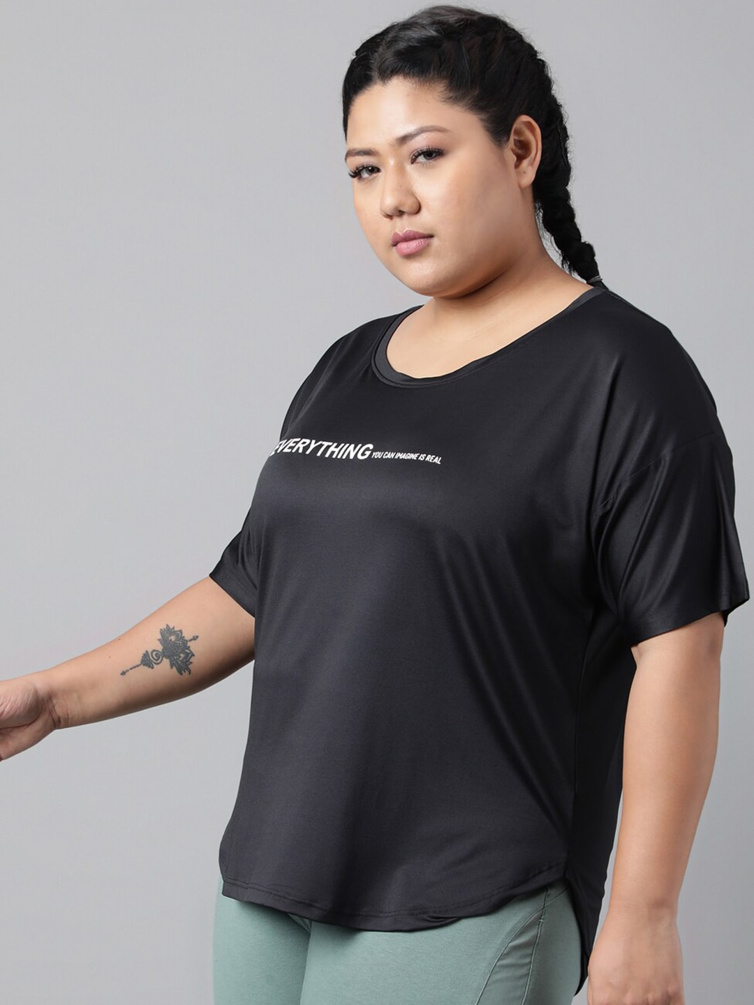 MKH Plus Size Relaxed Fit Typography Printed Drop Shoulder Sleeves Dri-Fit Sports T-shirt | Grocsy