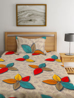 Home Sizzler Cream-Coloured & Red Floral 144 TC Bedsheet with Pillow Covers | Grocsy