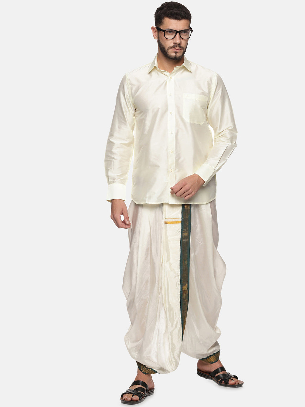 Sethukrishna Men Cream Solid Dhoti Pant | Grocsy